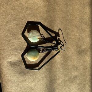 Geometric Metal and Green Earrings